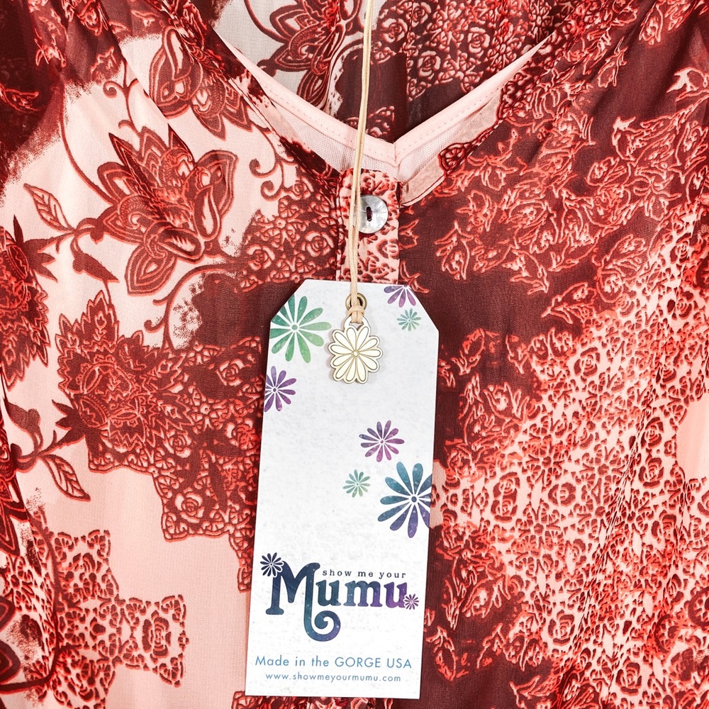 Show Me Your MuMu Rust and Cream Floral V-Neck Mini Dress - Picture 6 of 12